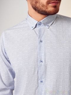 Бело-синяя Прямая мужская турецкая Рубашка Damon