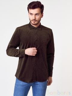 Вельветовая рубашка мужская / Зеленая / Турция