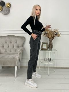 Темно серые женские джинсы MOM с лайкрой 